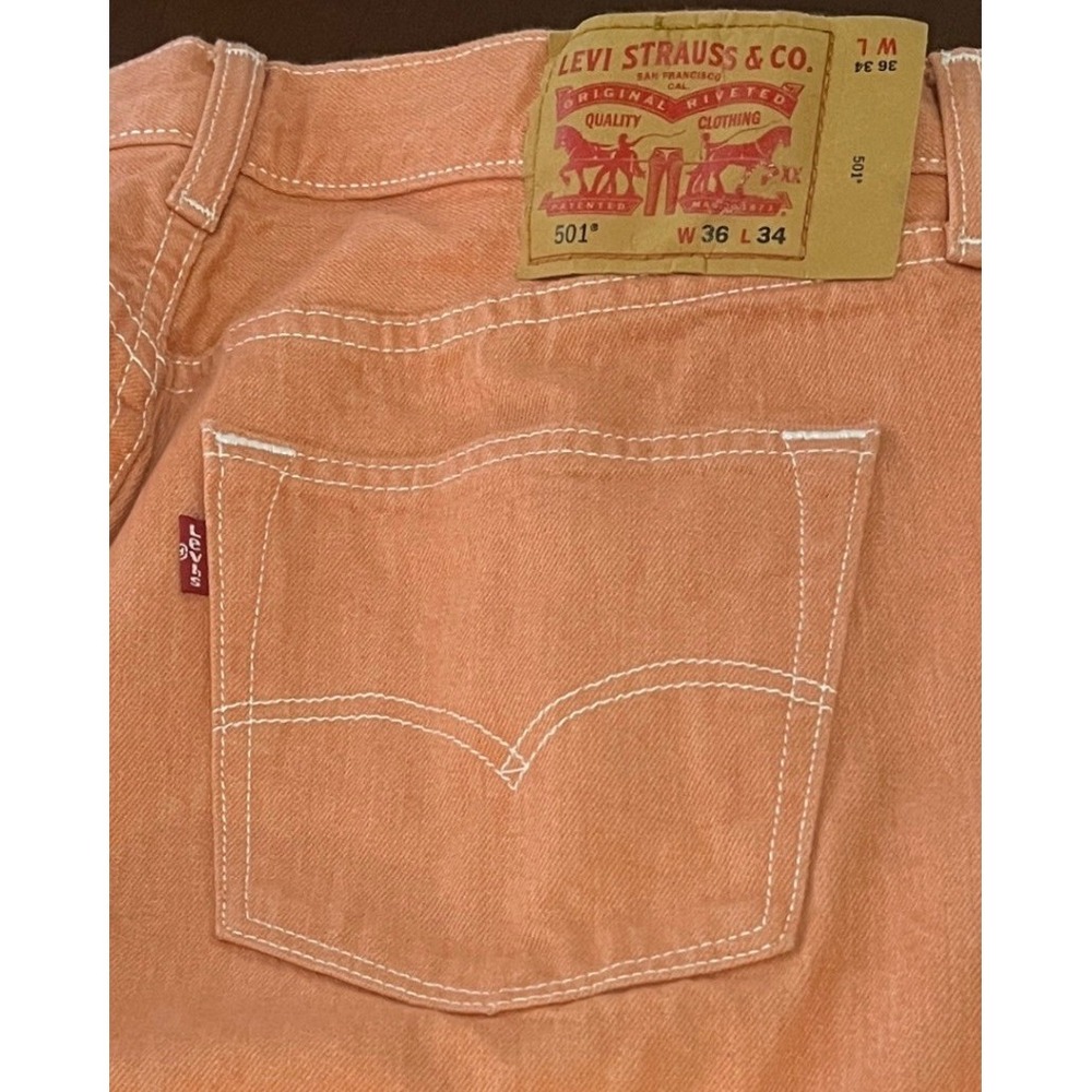 Levis 501 Original Jeans Men's 36x34 Salmon Orange White Stitch Button Fly NWOT